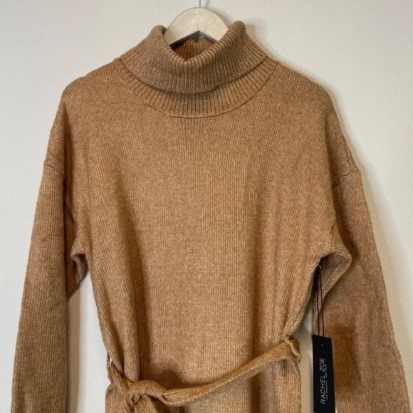 Rachel Zoe Sweater Dress Women’s Small Tie Belted Knit Midi Slit Turtleneck NWT - Picture 3 of 14